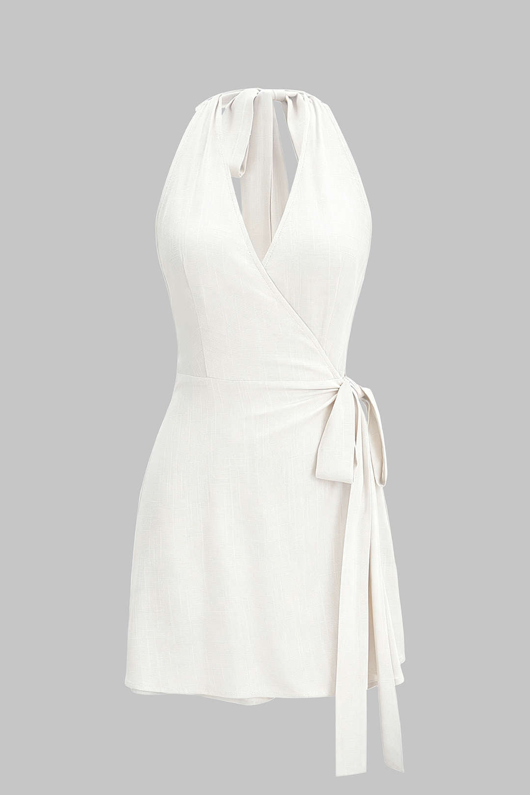 Halter V-Neck Backless Tie-Up Sleeveless Mini Dress
