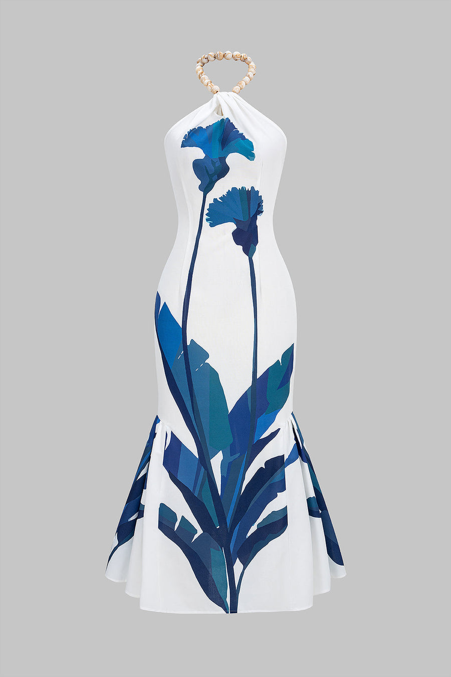 Floral Print Halter Neck Sleeveless Maxi Dress