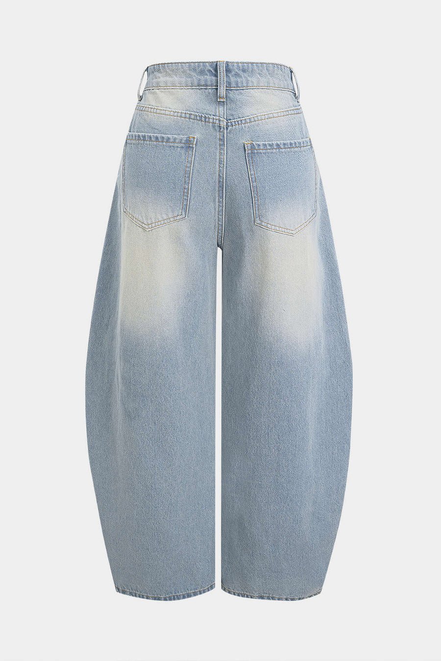 Denim Frayed Pocket Barrel Jeans