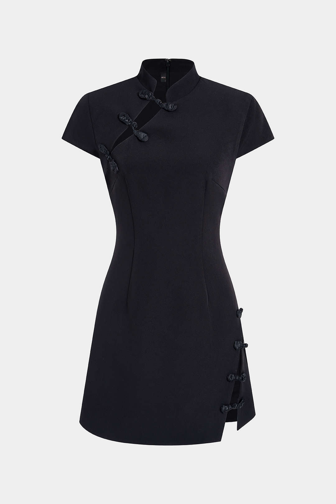 Mock Neck Asymmetrical Slit Sleeveless Mini Dress