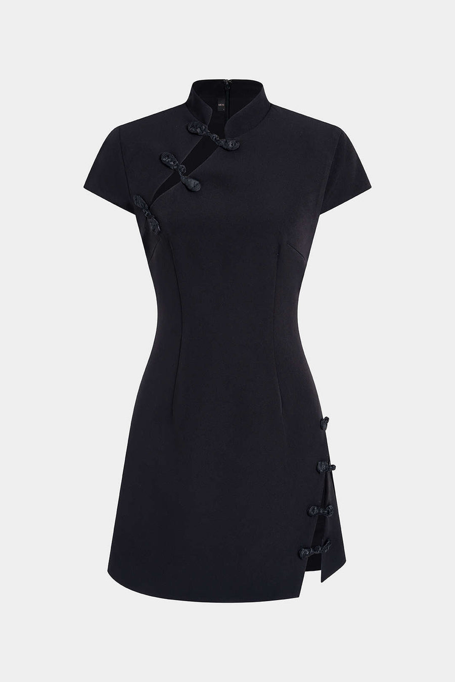Mock Neck Asymmetrical Slit Sleeveless Mini Dress