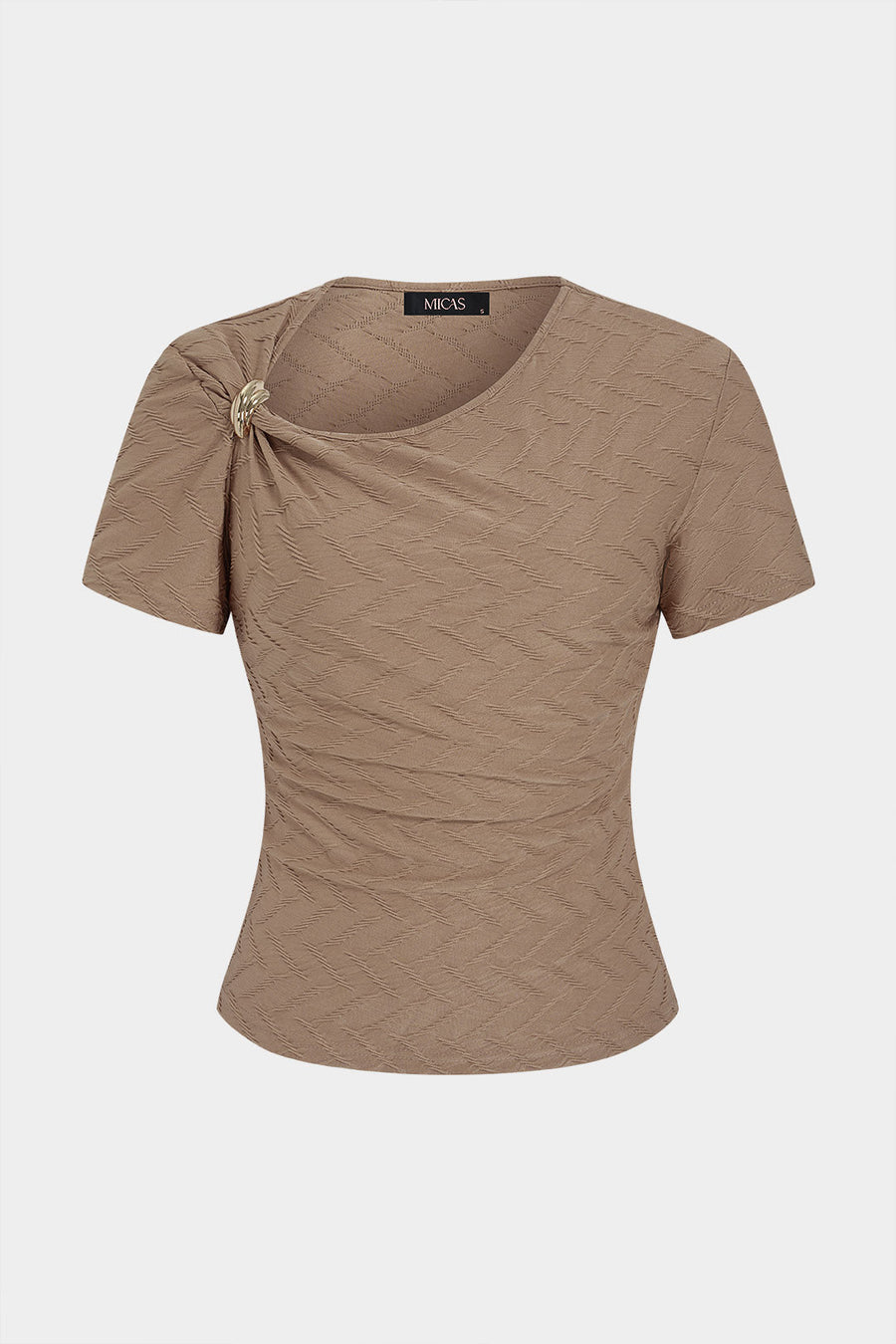 Asymmetrical Metallic Ruched Short Sleeve T-Shirt