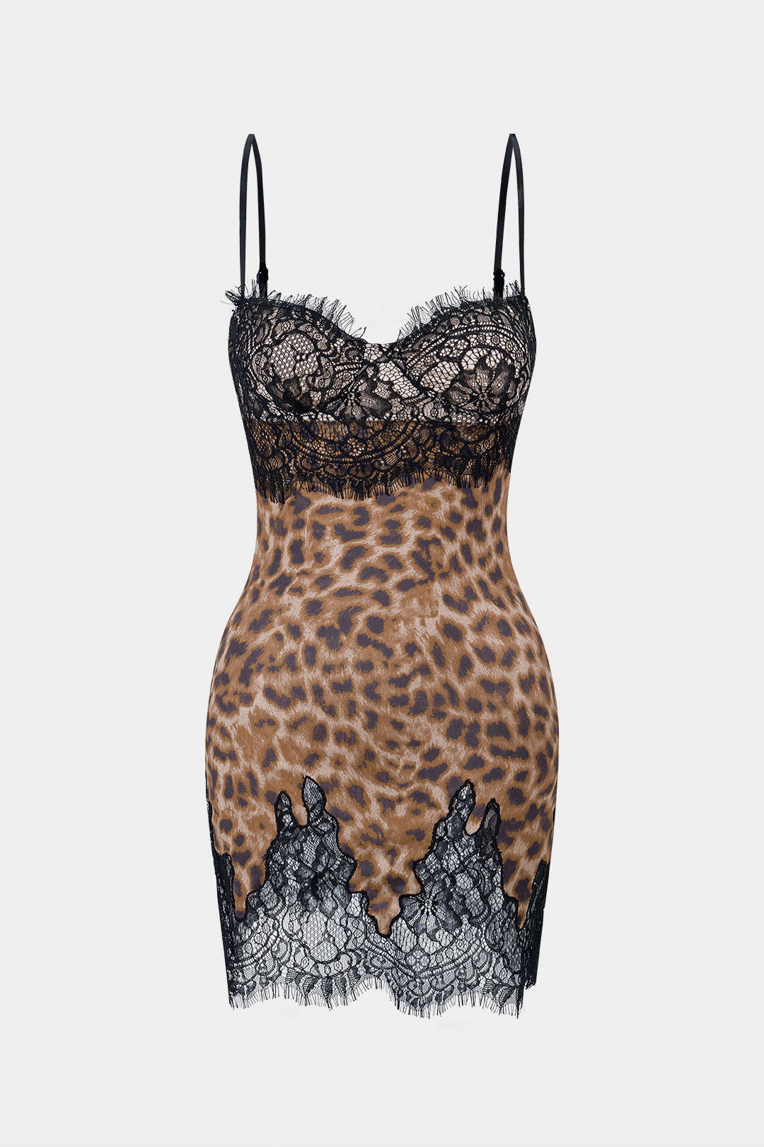 Leopard Print Lace Patchwork Backless Sleeveless Mini Dress