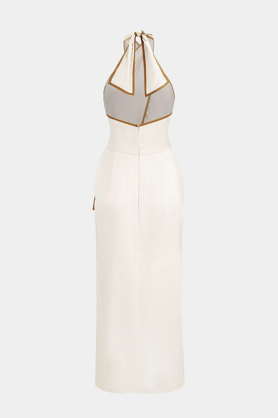 Contrast Binding Crossed Halter Asymmetrical Tie-Up Backless Sleeveless Midi Dress