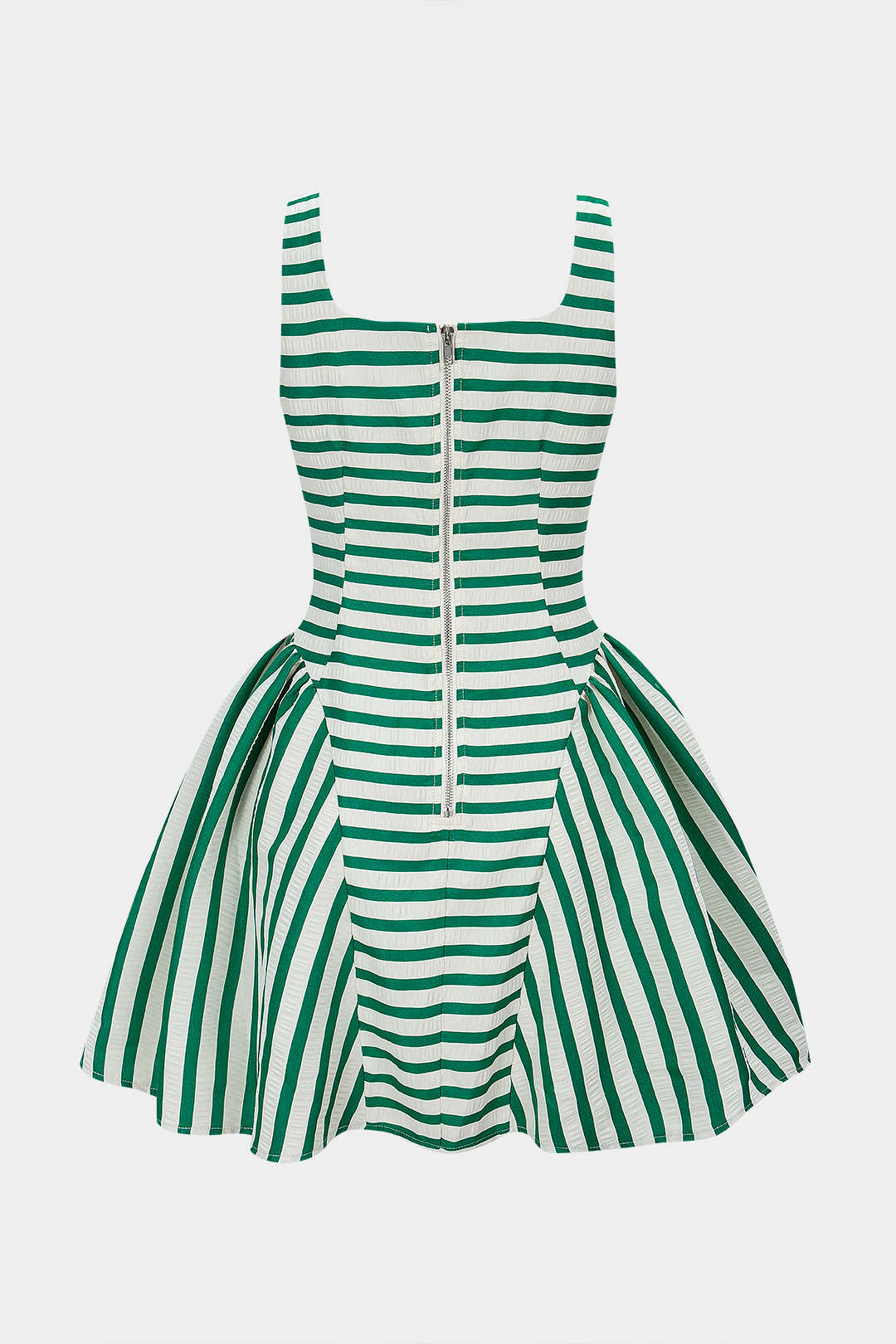 Stripes Print Square Neck Ruched Sleeveless Mini Dress