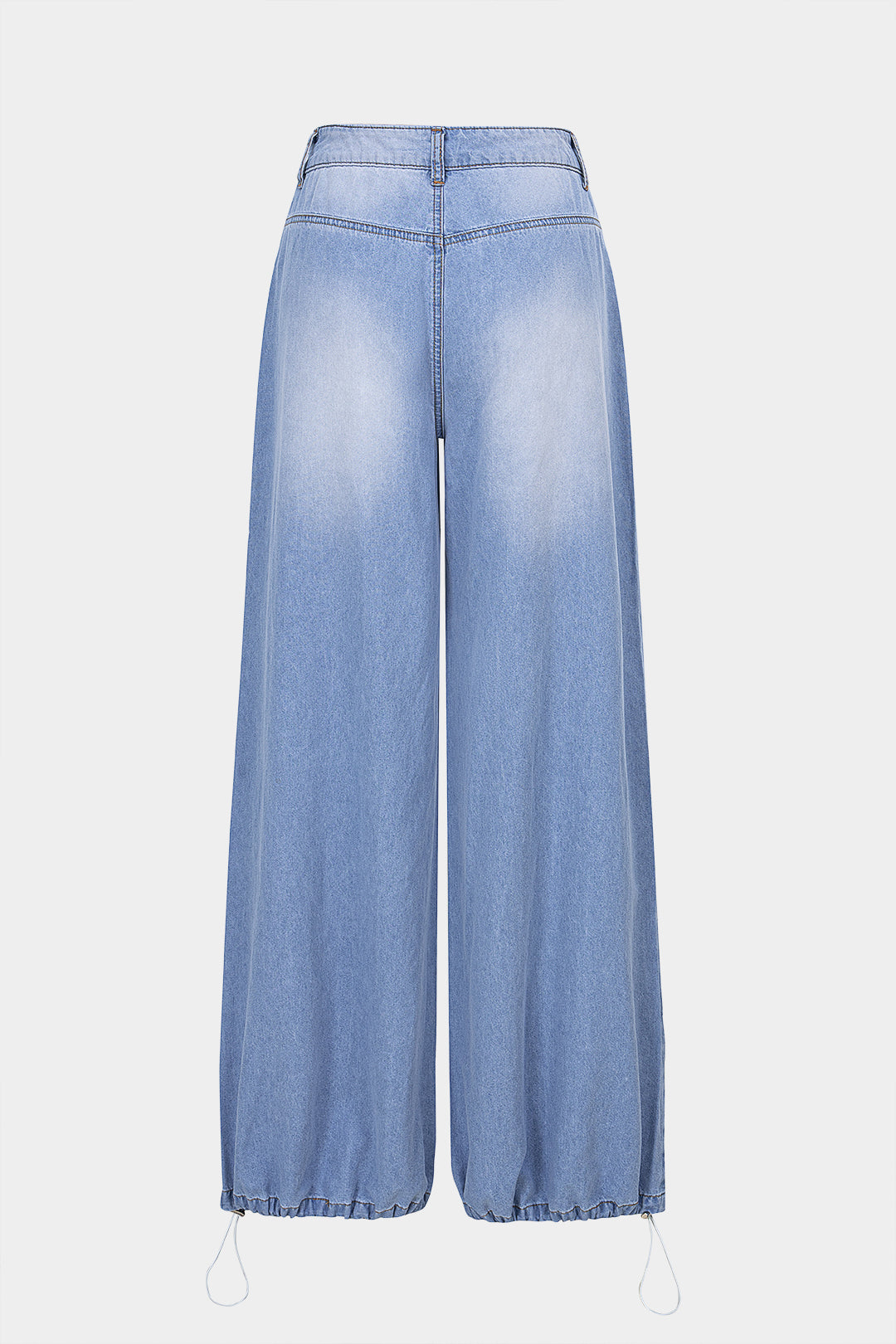 Denim Ruched Drawstring Straight Leg Jeans