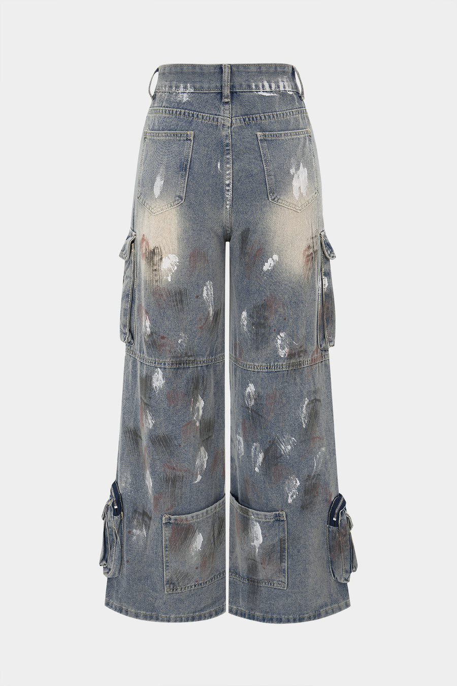 Denim Graffiti Print Ziper Pocket Straight Leg Jeans
