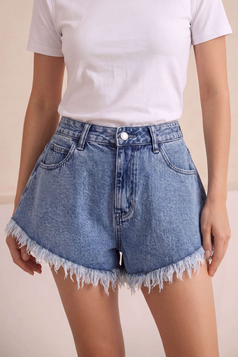 Denim Frayed Wide Leg Shorts