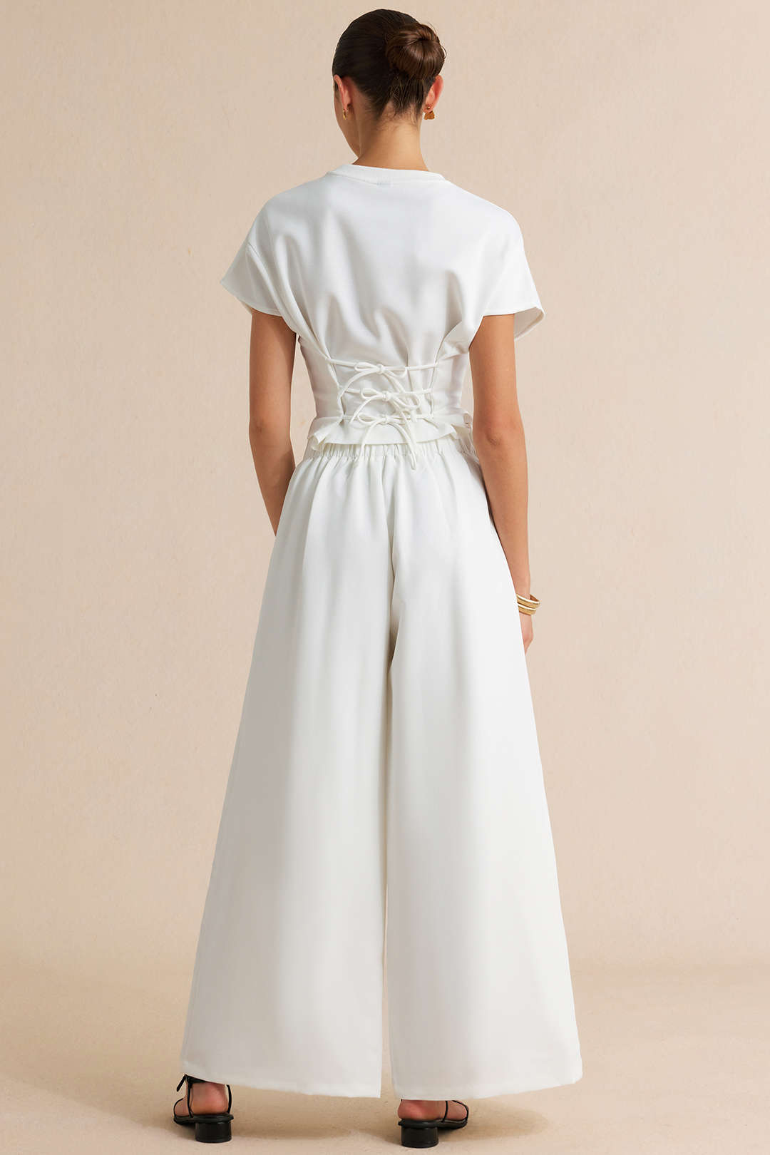 Solid High Waist Wide Leg Pants
