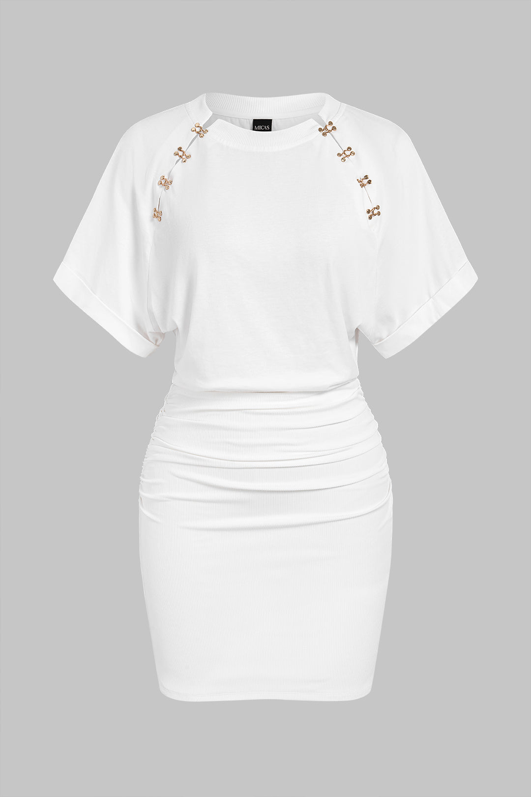 Metallic Round Neck Short Sleeve Mini Dress