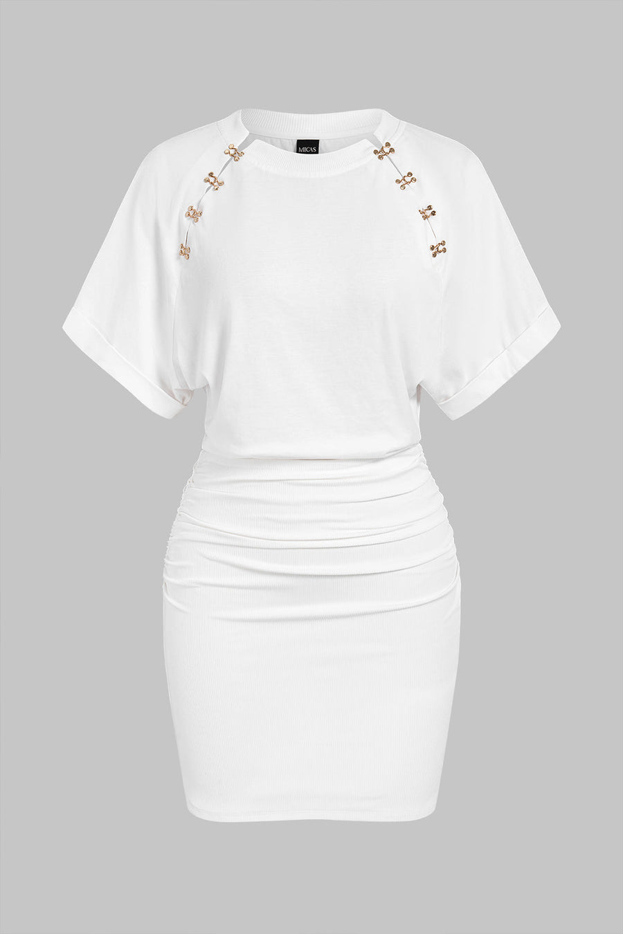 Metallic Round Neck Short Sleeve Mini Dress