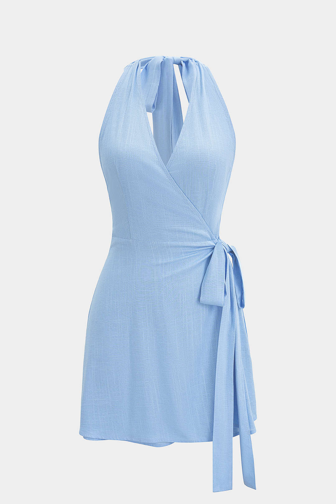 Halter V-Neck Backless Tie-Up Sleeveless Mini Dress