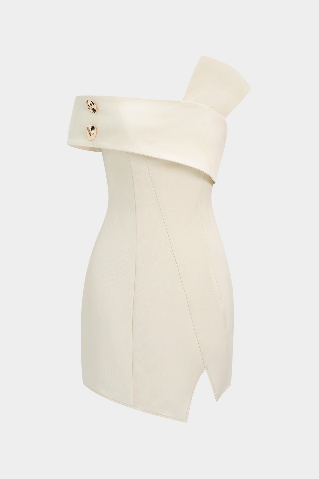 One Shoulder Asymmetrical Button Mini Dress