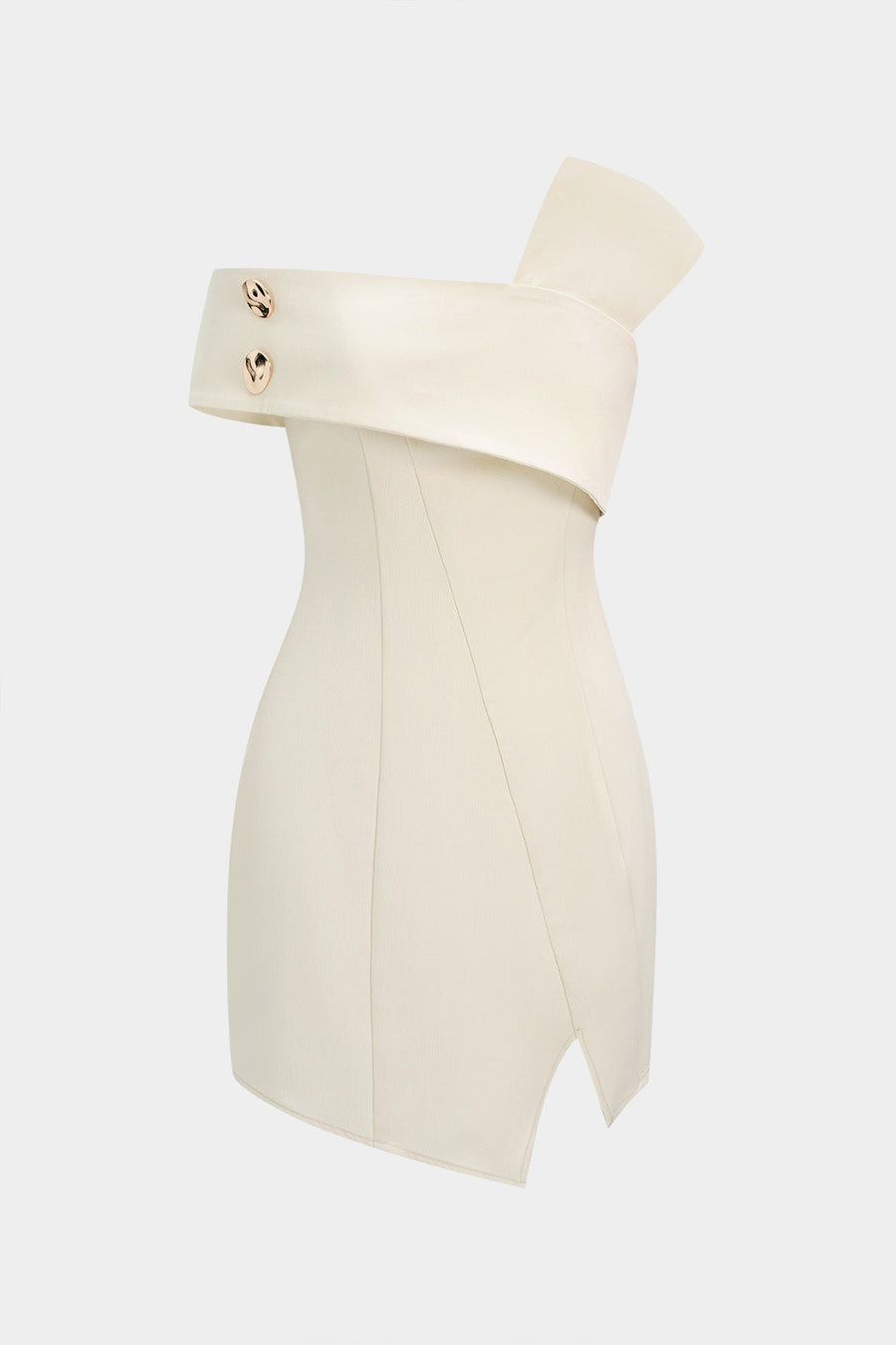 One Shoulder Asymmetrical Button Mini Dress