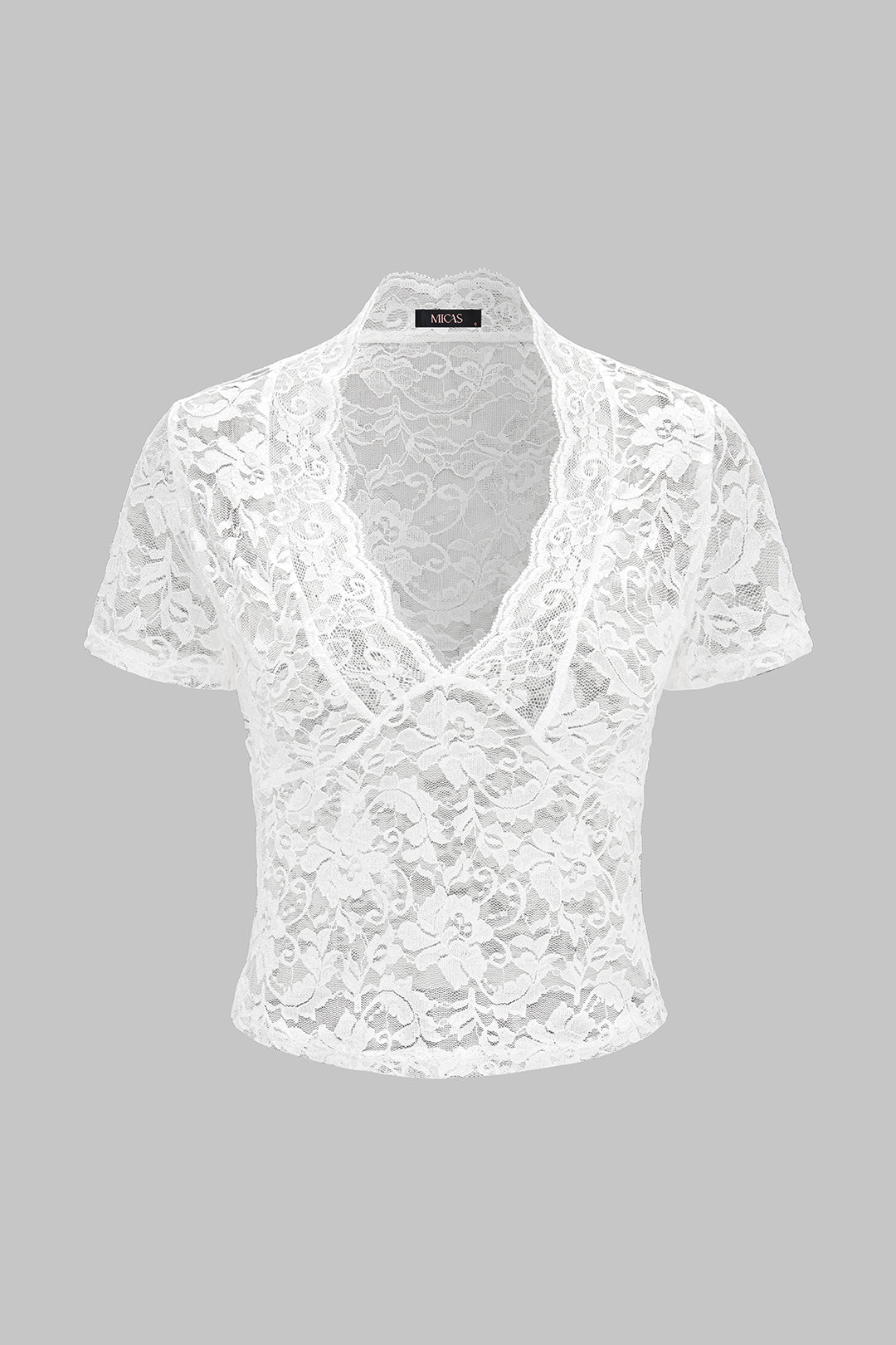 Lace V-Neck Cut Out Short Sleeve T-Shirt