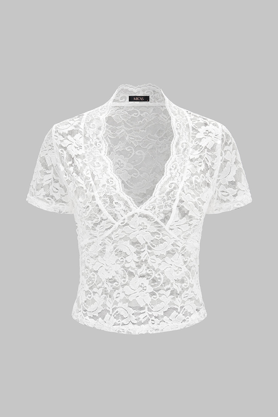Lace V-Neck Cut Out Short Sleeve T-Shirt