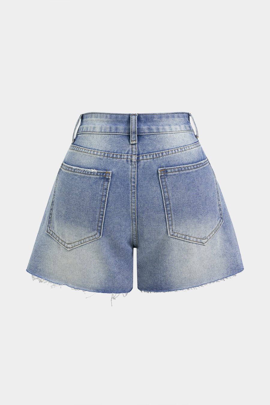 Denim Frayed Zipper High Waist Shorts