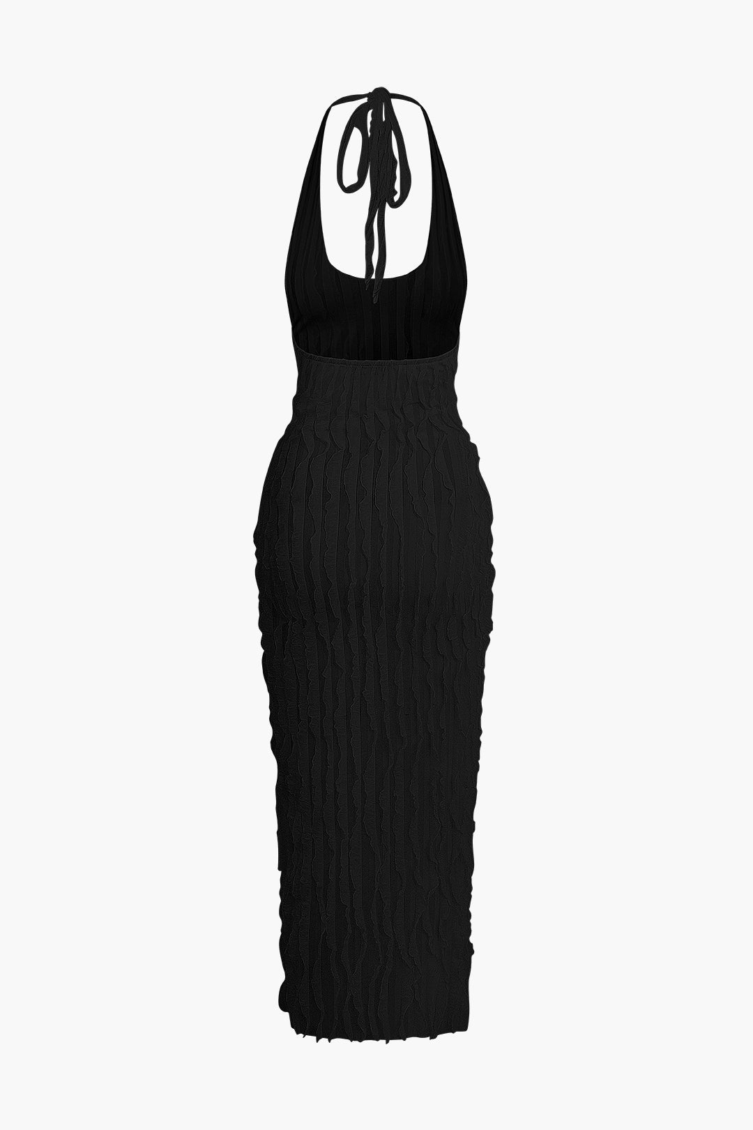 Sheer Mesh Ruffle Texture Halter Backless Maxi Dress