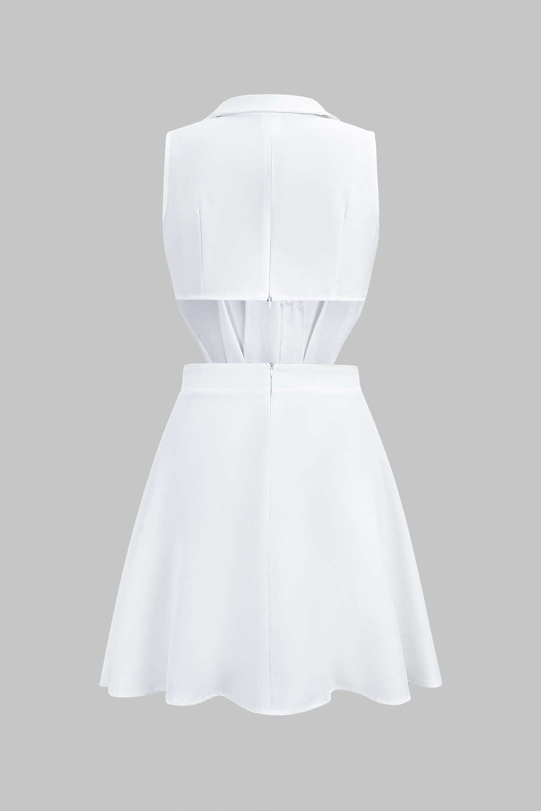 Lapel Metallic Irregular Button Cut Out Sleeveless Mini Dress