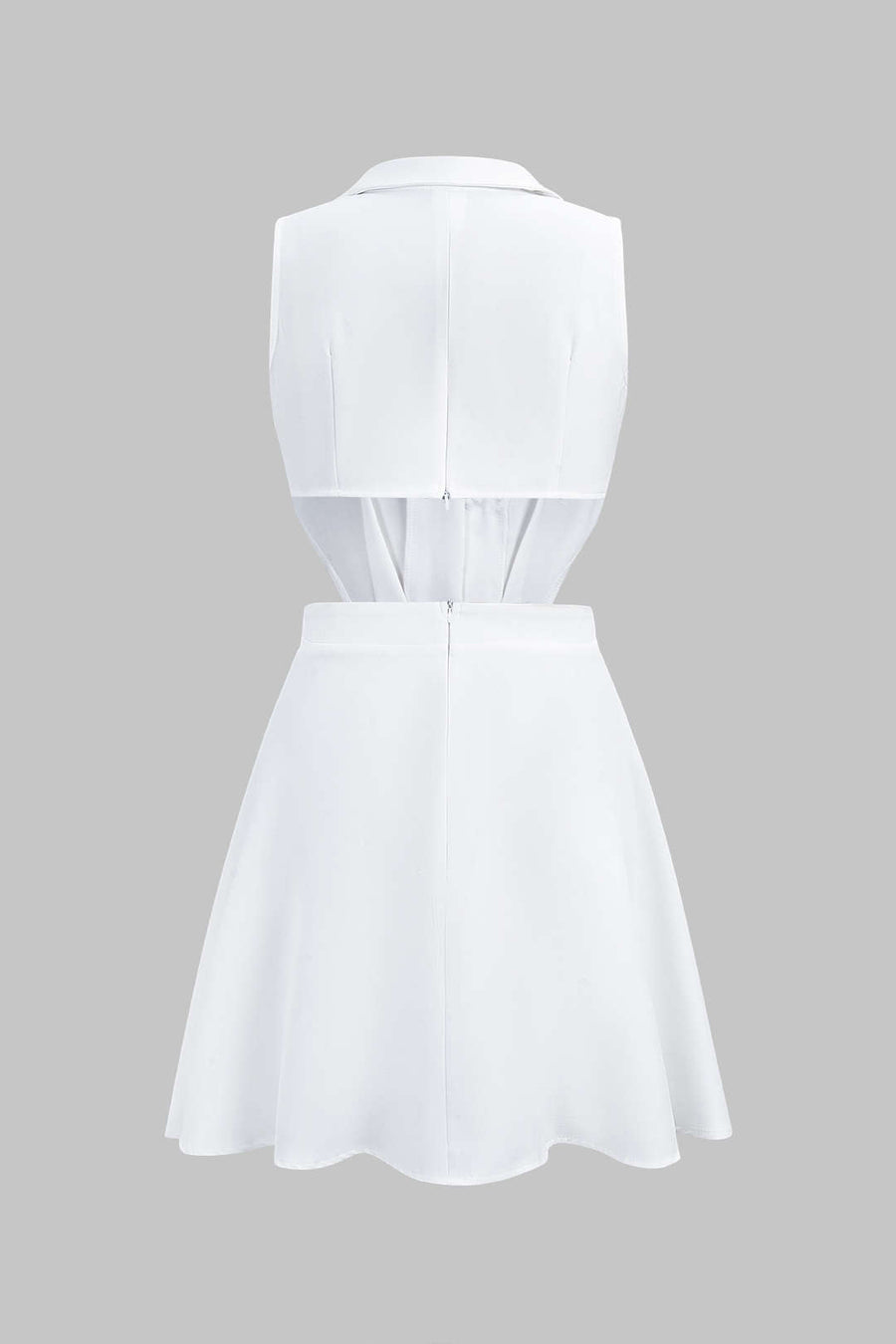 Lapel Metallic Irregular Button Cut Out Sleeveless Mini Dress