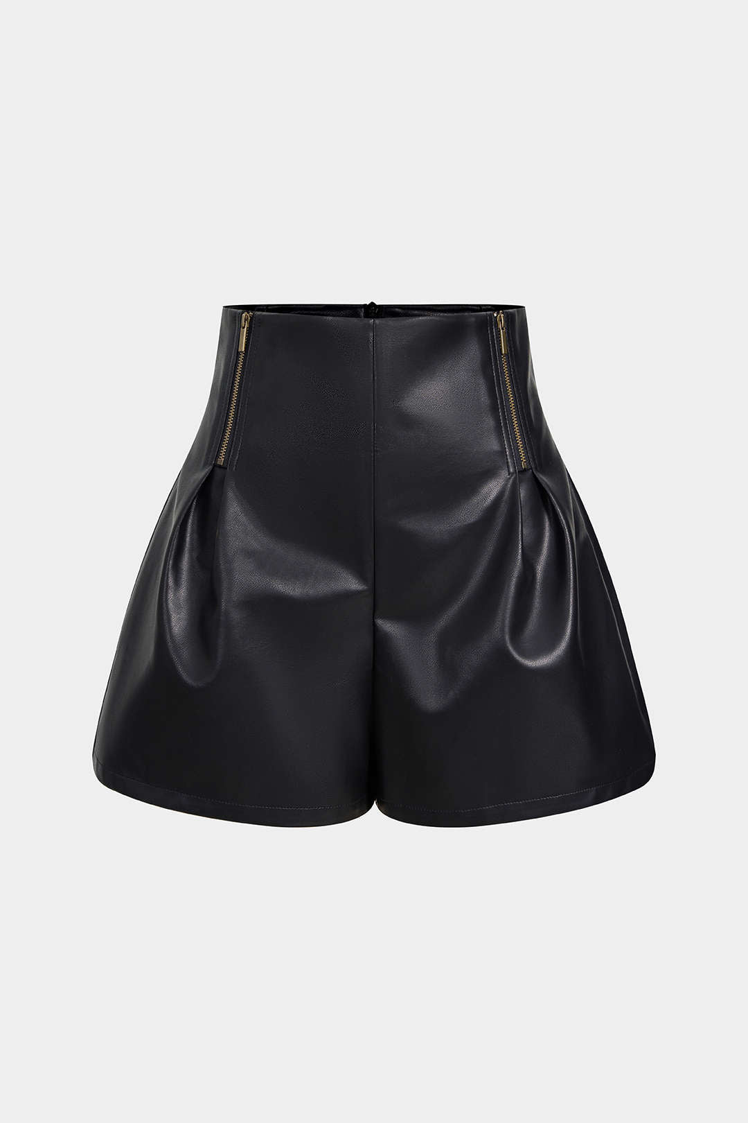 Faux Leather Ruched Zipper Shorts