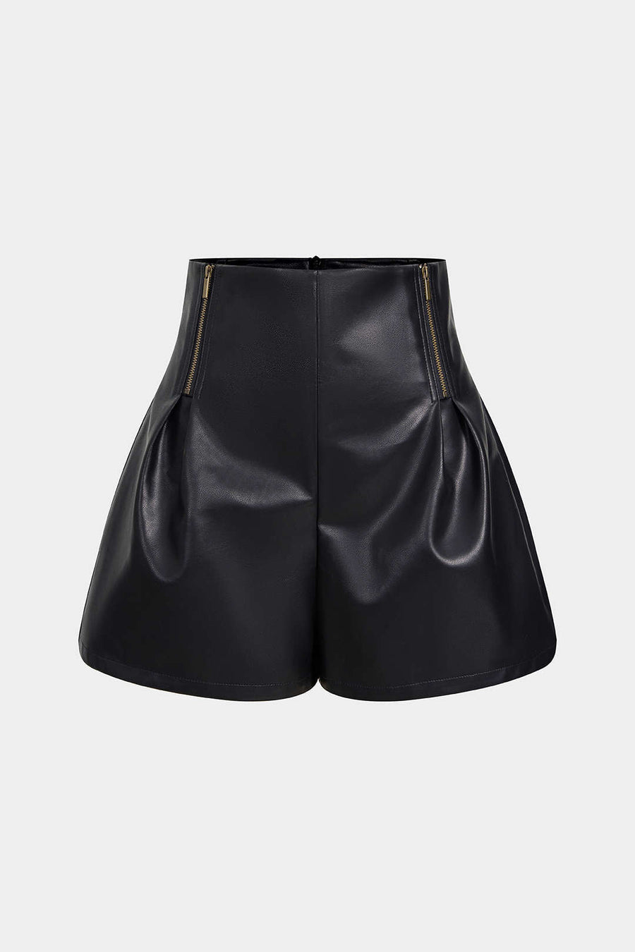 Faux Leather Ruched Zipper Shorts