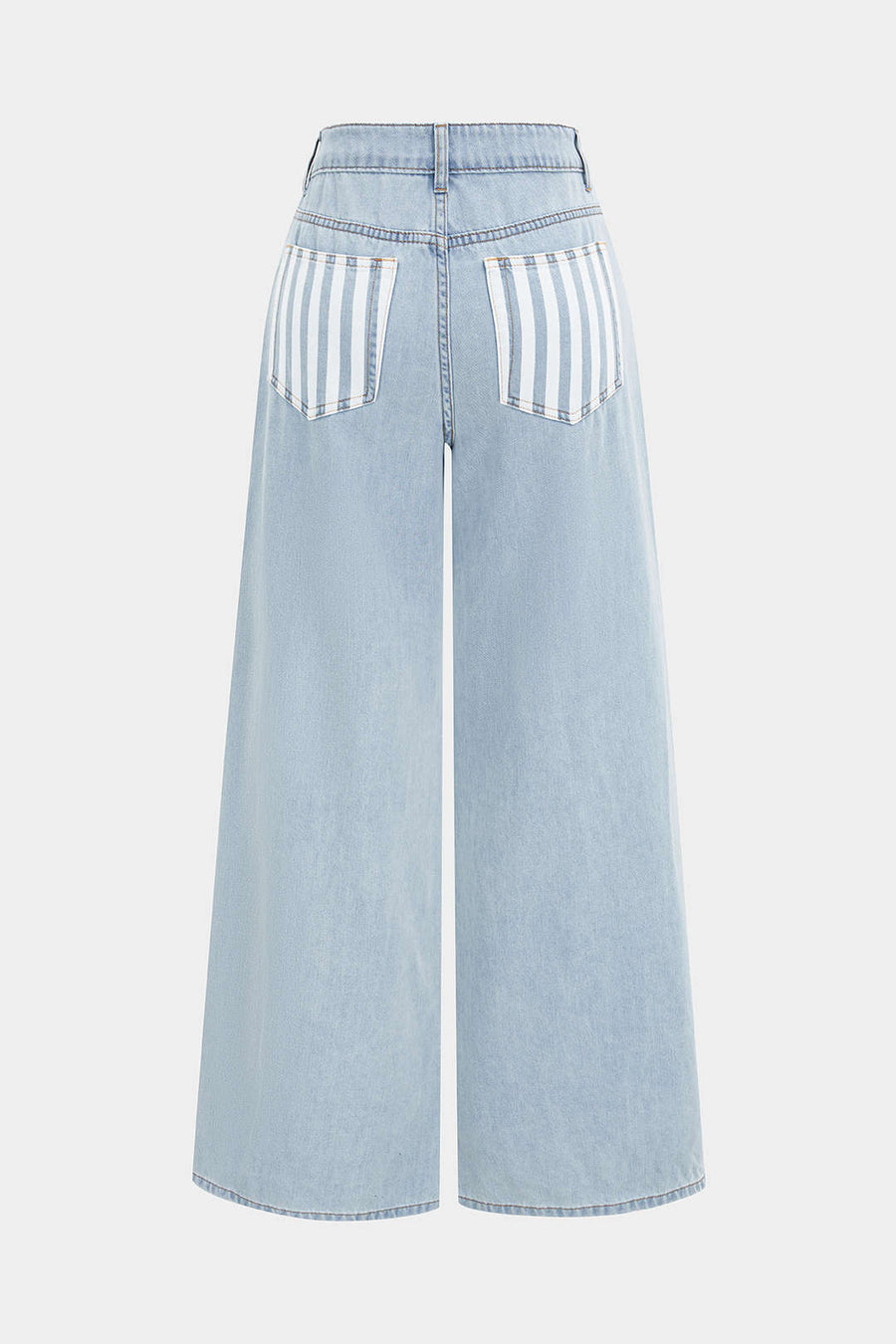 Denim Patchwork Stripes Print Asymmetrical Frayed Wide Leg Jeans