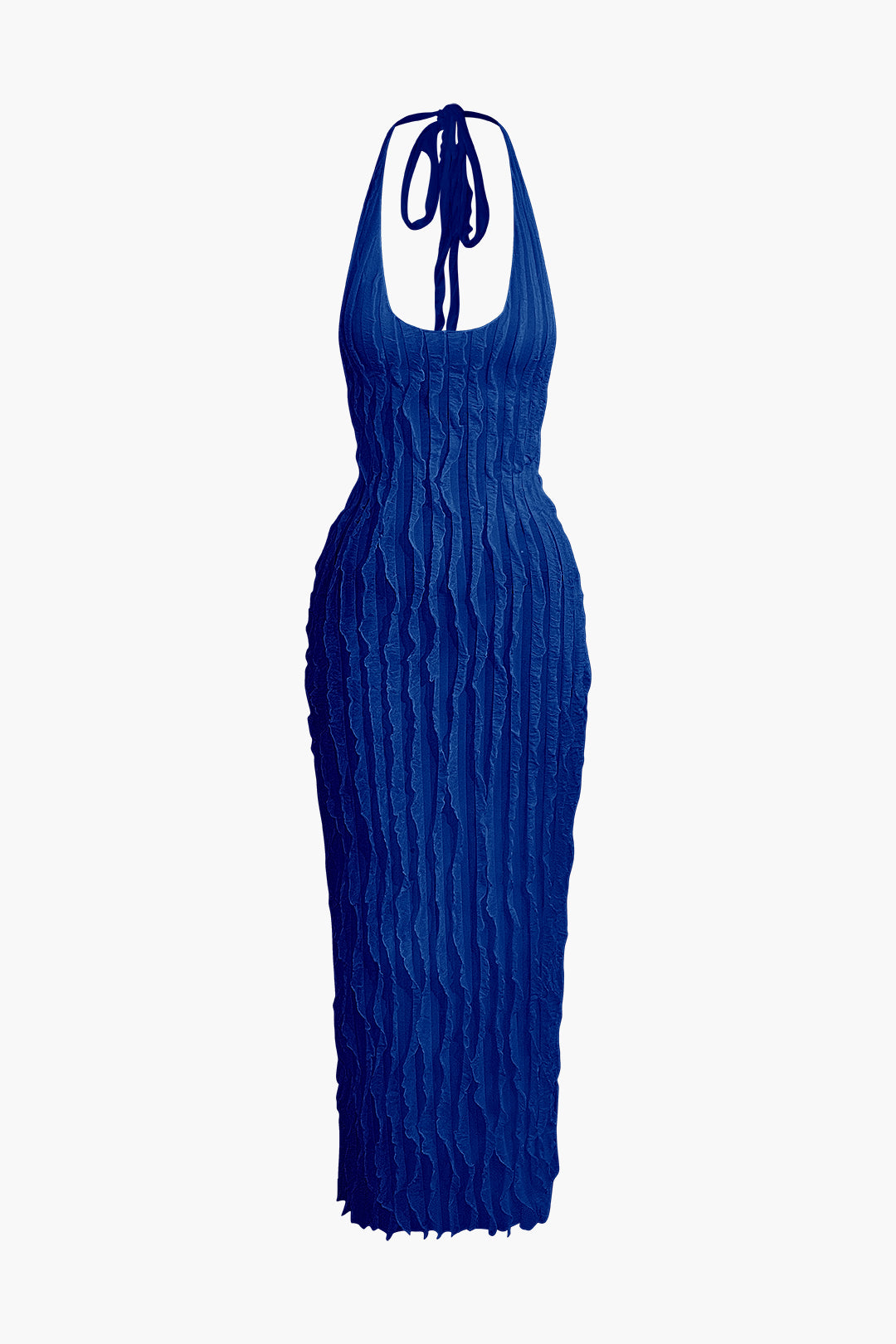 Sheer Mesh Ruffle Texture Halter Backless Maxi Dress