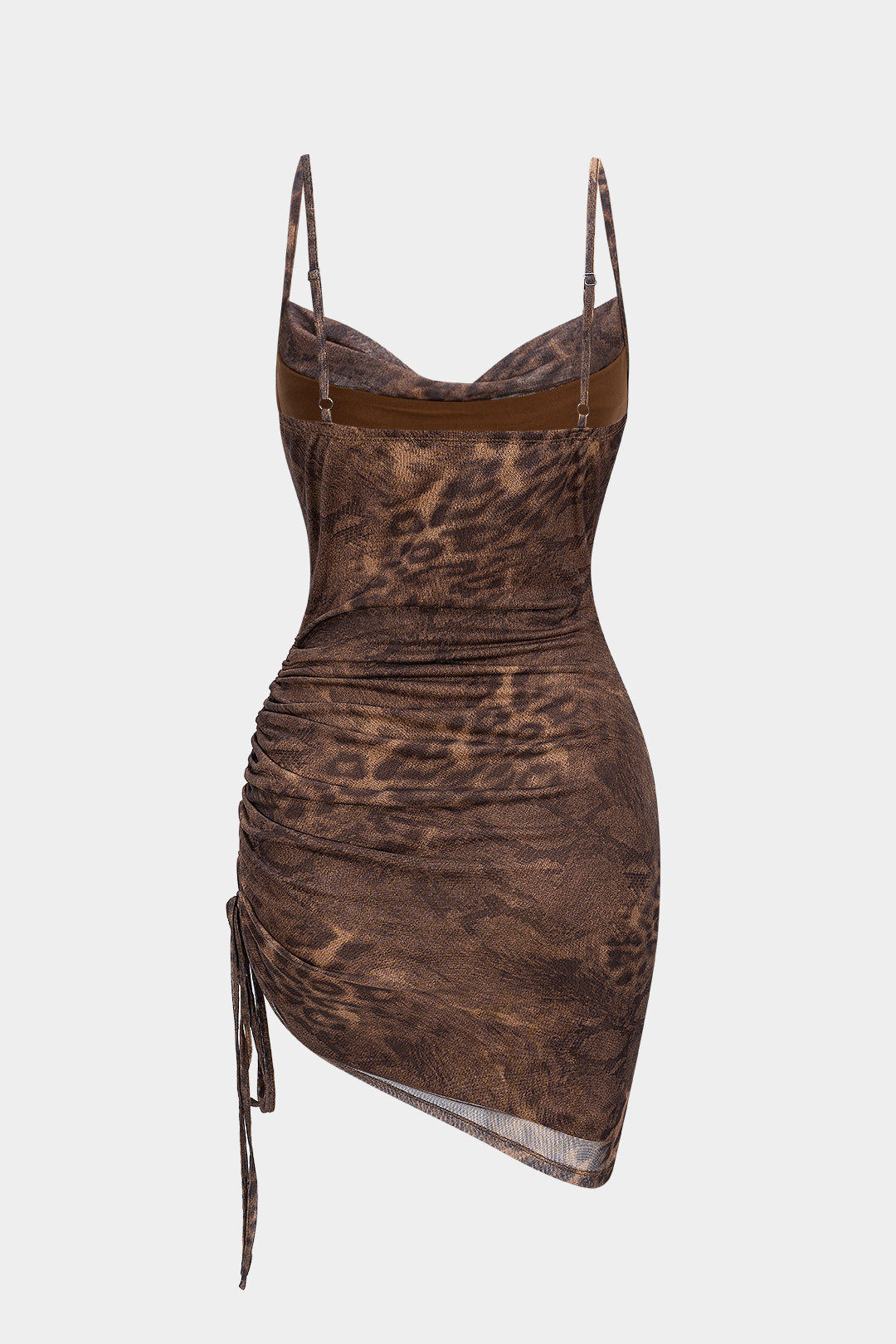 Mesh Ruched Drawstring Slip Sleeveless Mini Dress