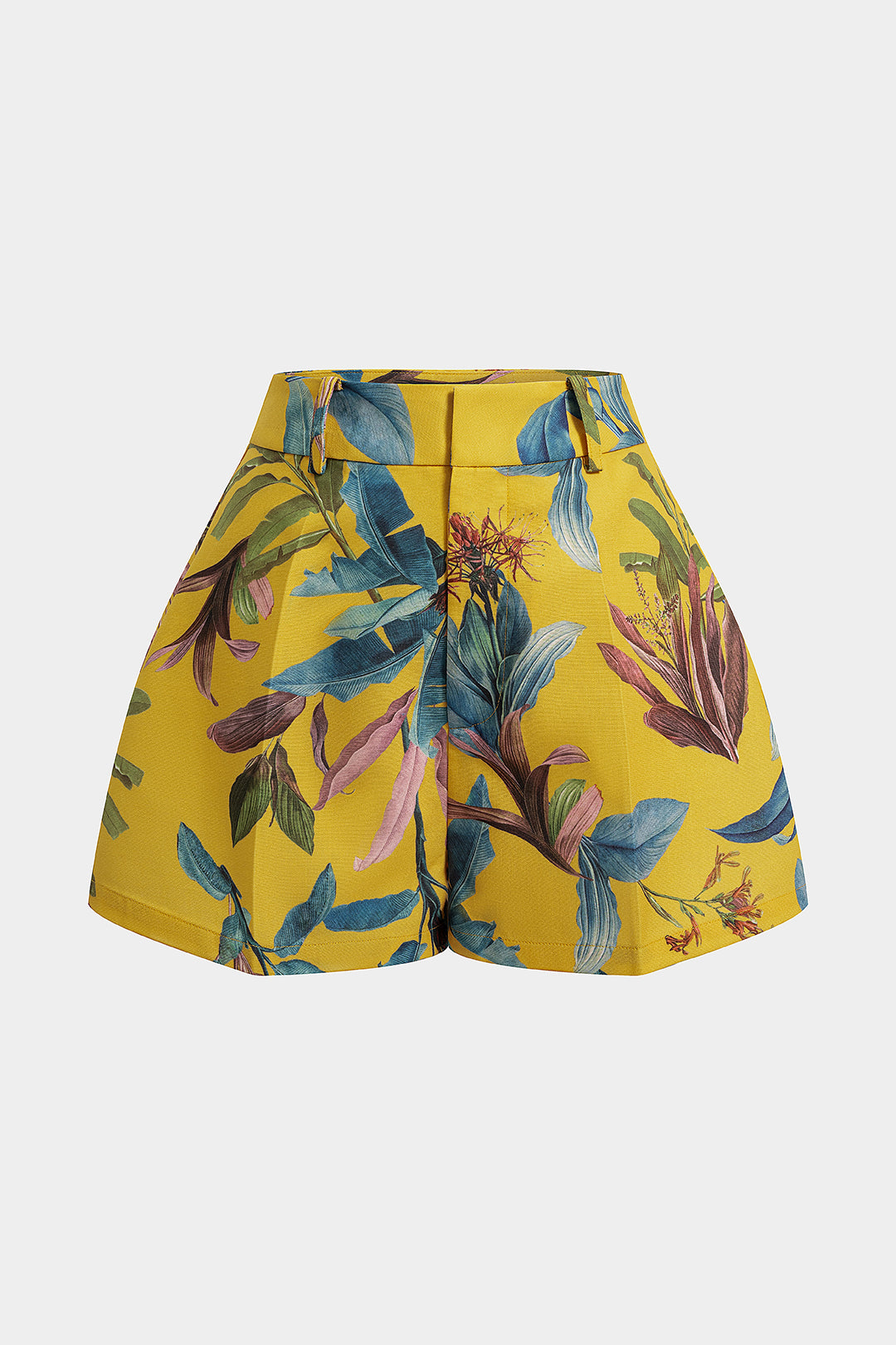 Leaves Print High Waist Wide Leg Shorts