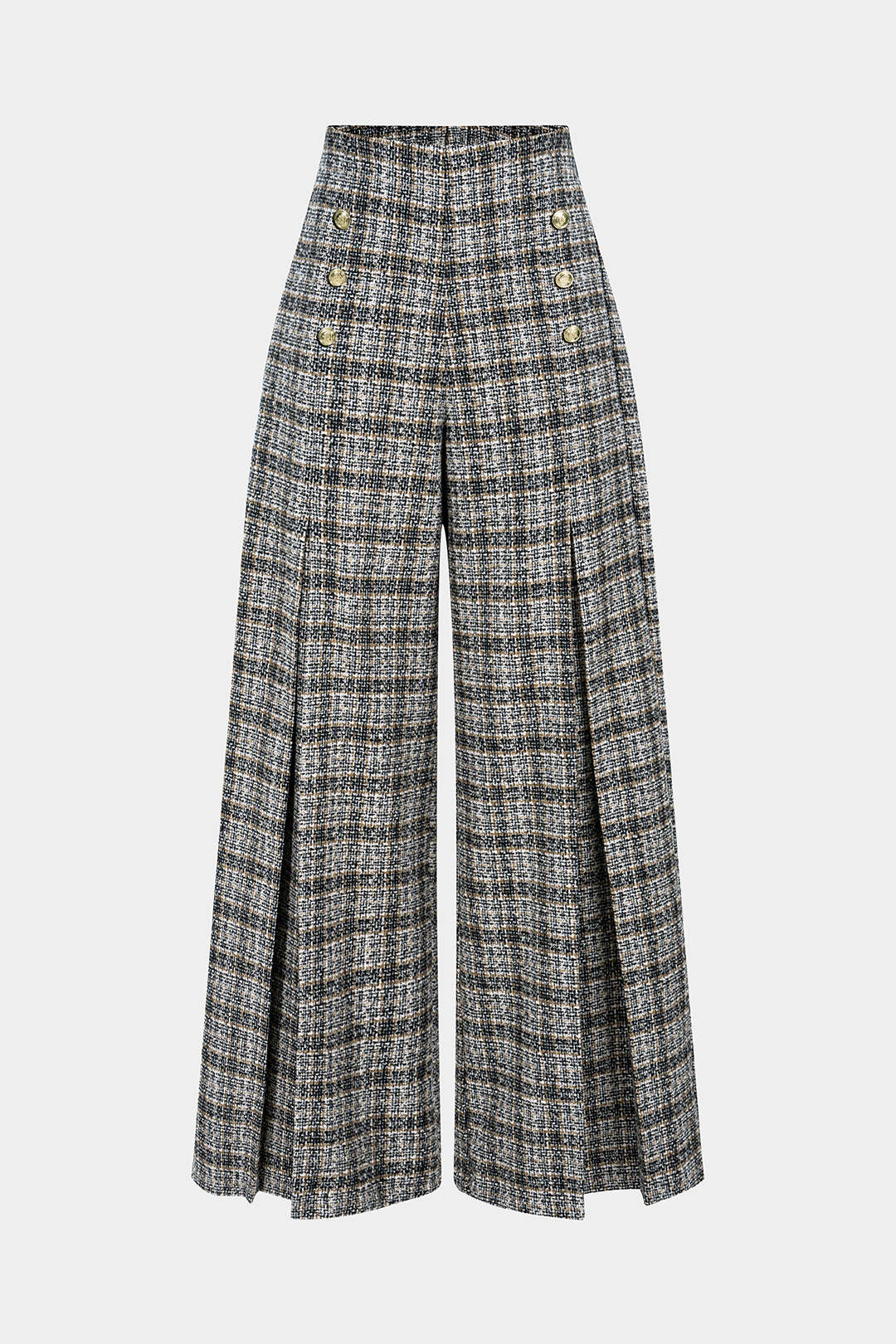 Plaid Print Double Breasted High Waist Pants