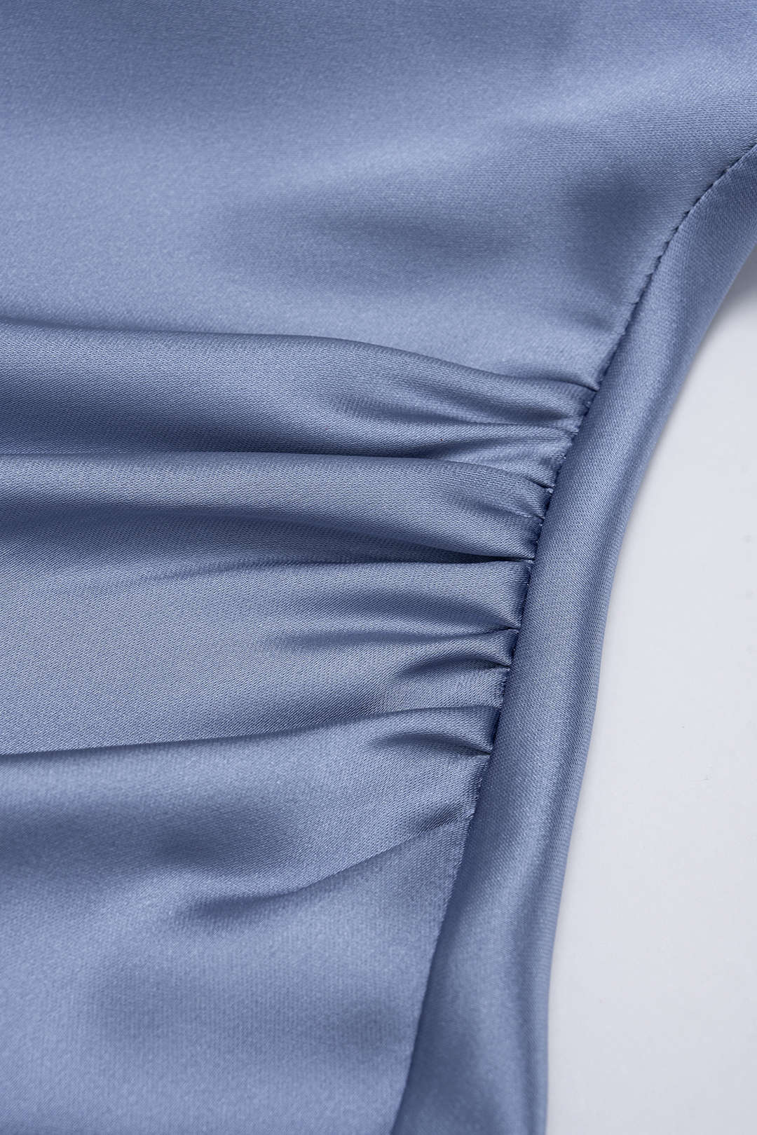 Satin Draped Cowl Neck Asymmetrical Ruched Sleeveless Mini Dress