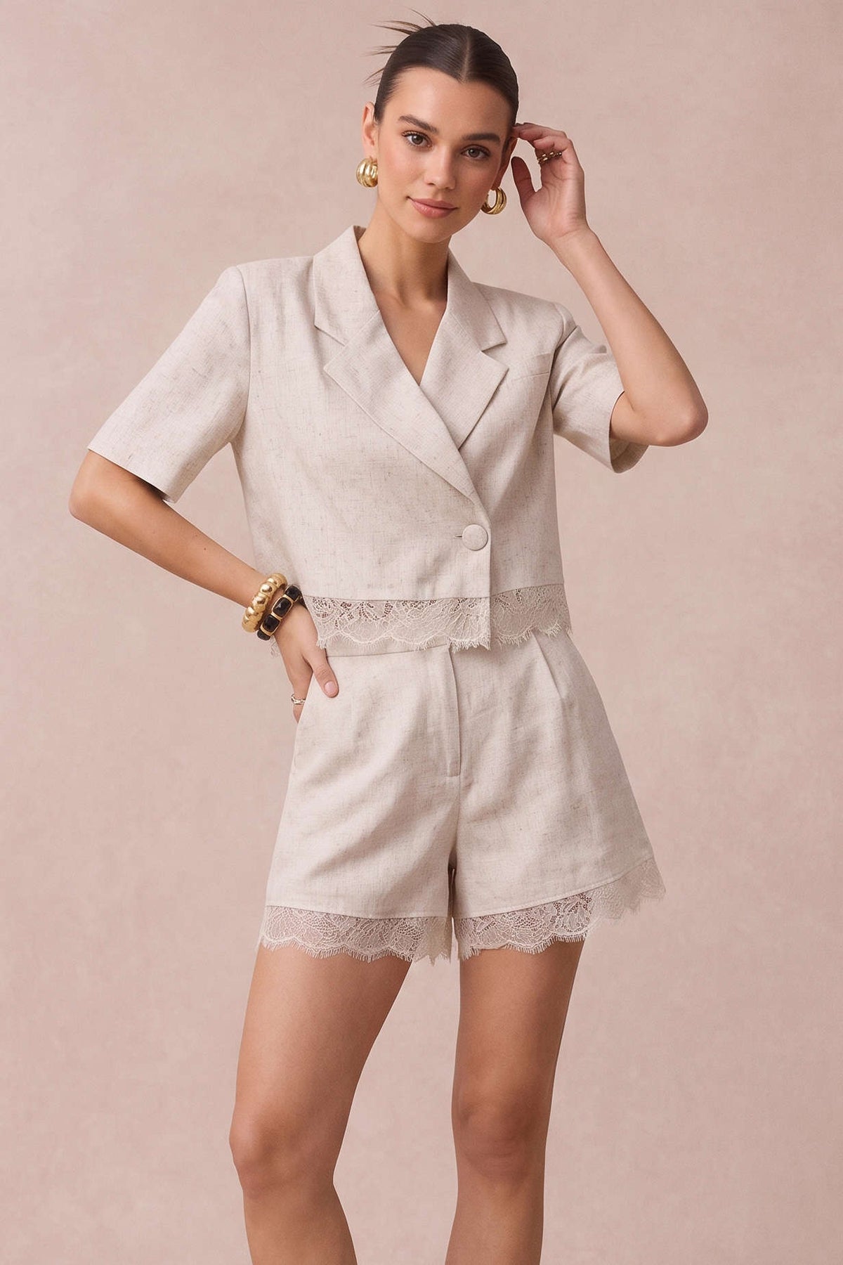 Lace Patchwork Wide Leg Shorts