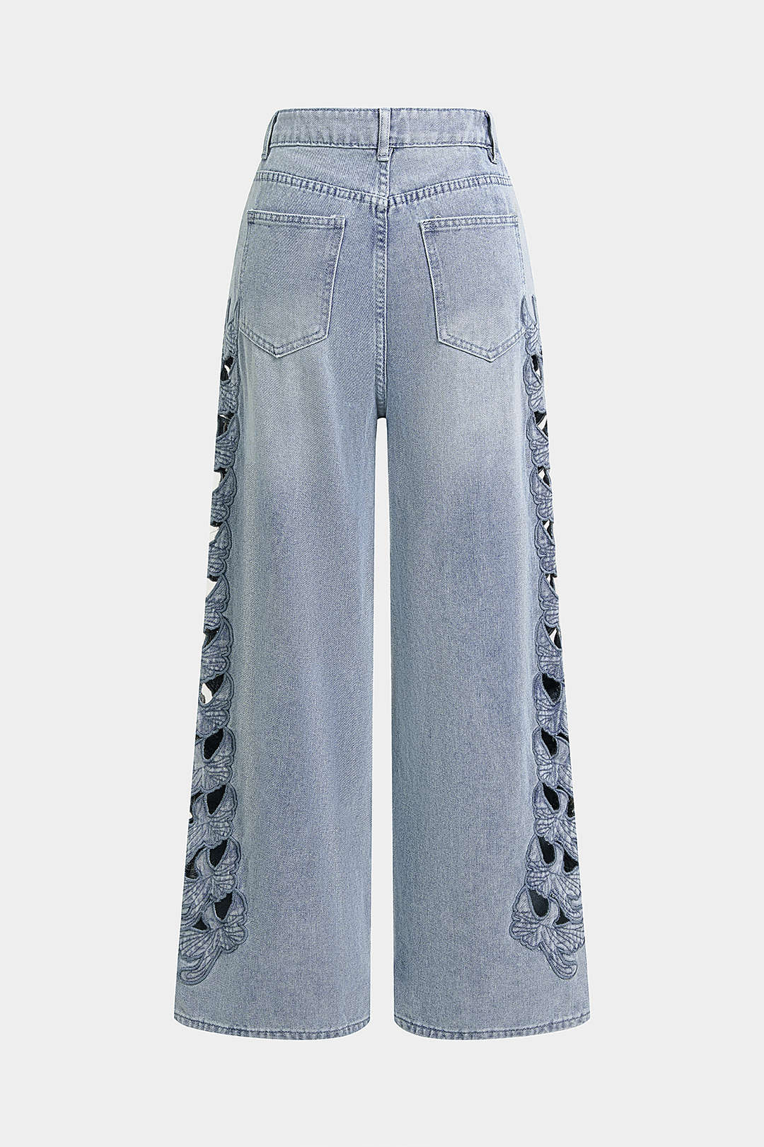 Denim-farkut, joissa on lintukuvioinen applikaatiotasku