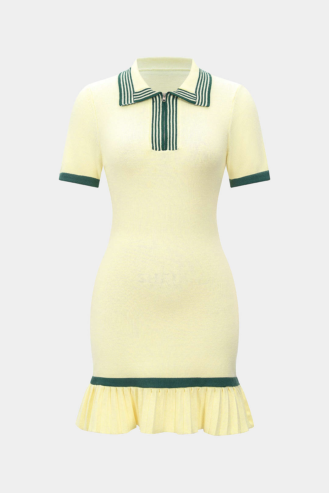 Knit Contrast Lapel Short Sleeve Mini Dress