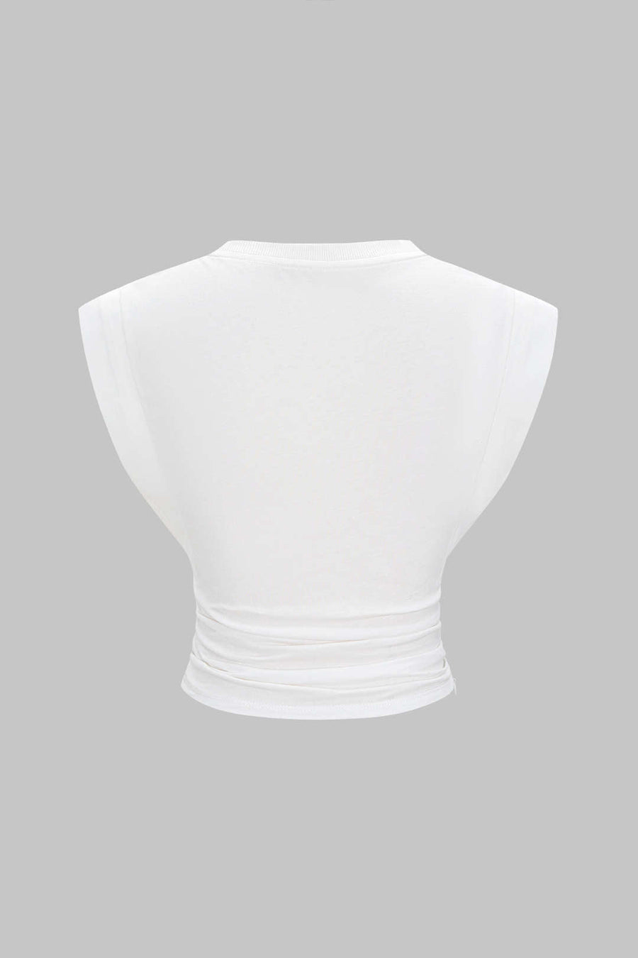 Solid Round Neck Ruched Flutter Sleeve T-Shirt
