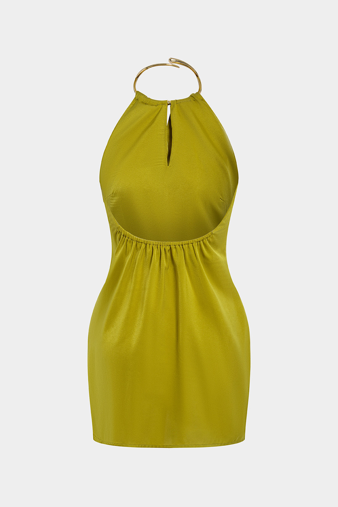 Metallic Satin V-Neck Ruched Sleeveless Mini Dress