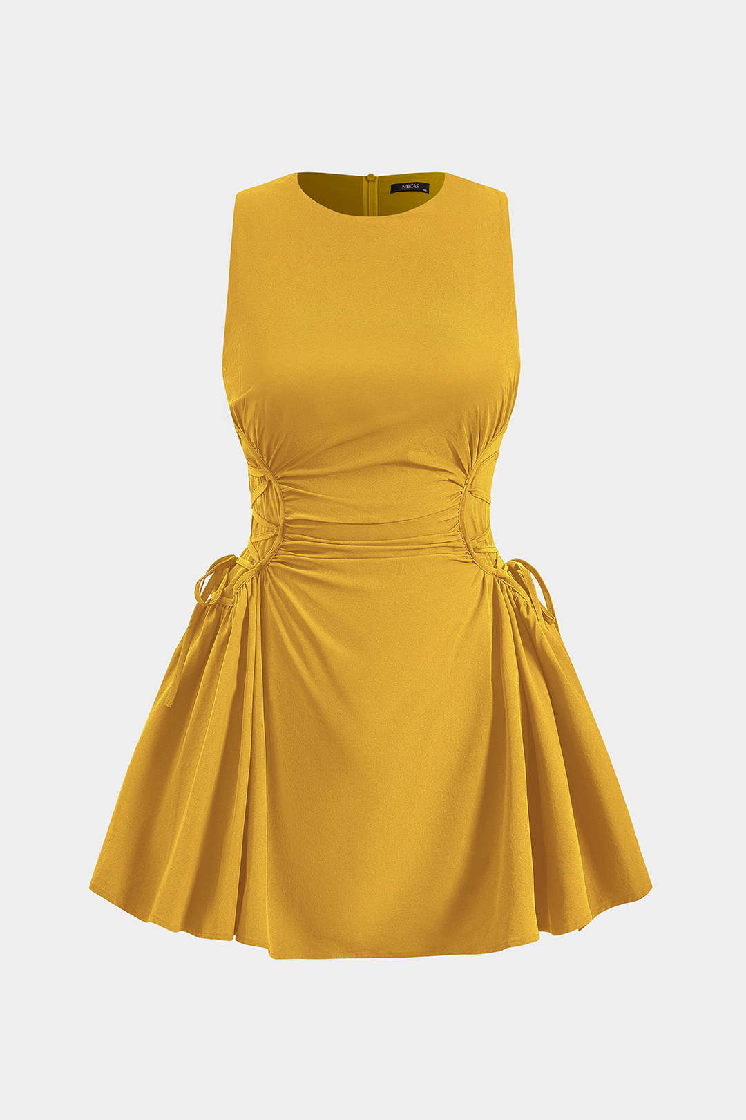 Ruched Strappy Zipper Sleeveless Mini Dress