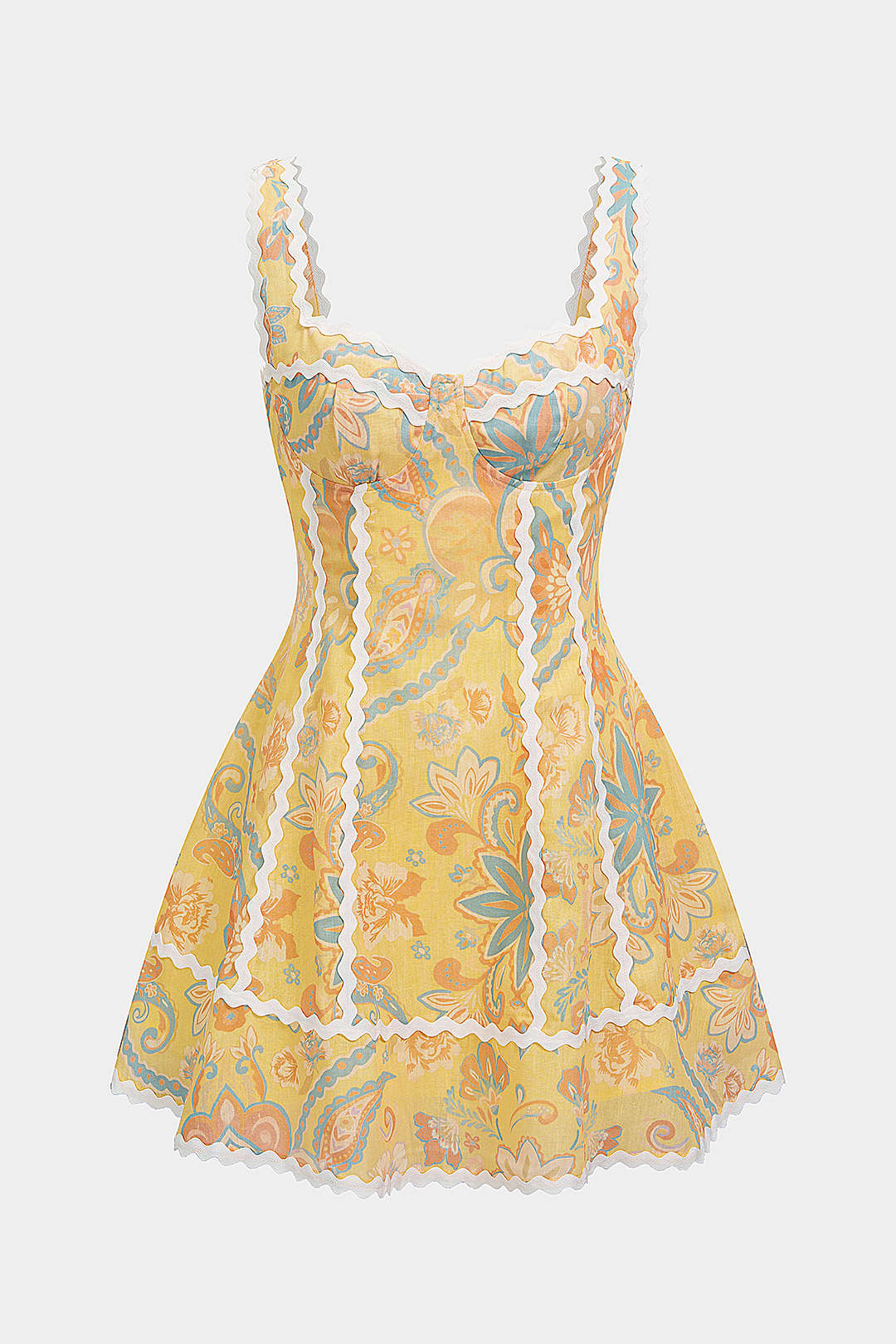 Paisley Print Contrast Trim Sleeveless Mini Dress