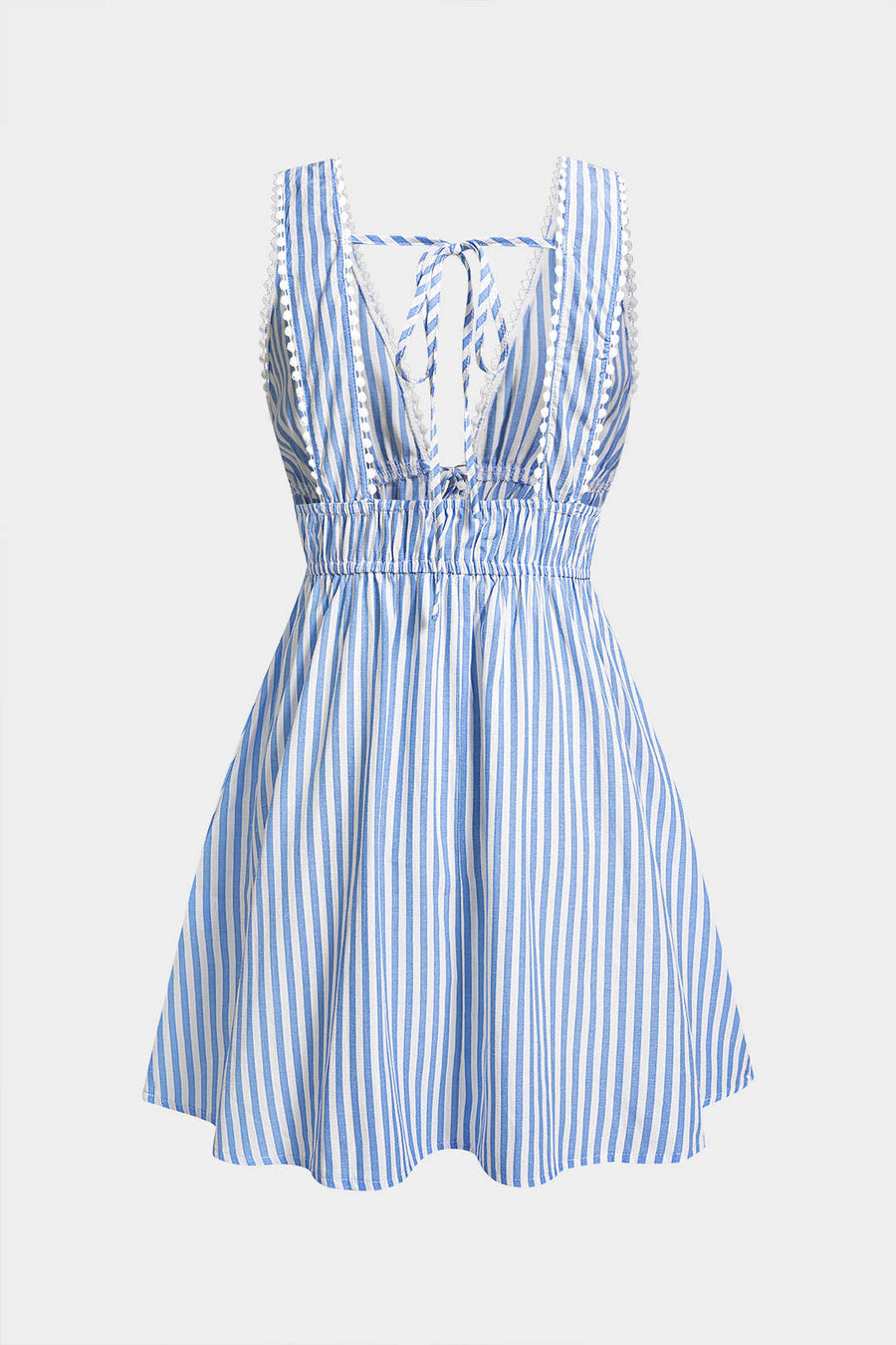 Stripe Print V-Neck Tie-Up Backless Sleeveless Mini Dress
