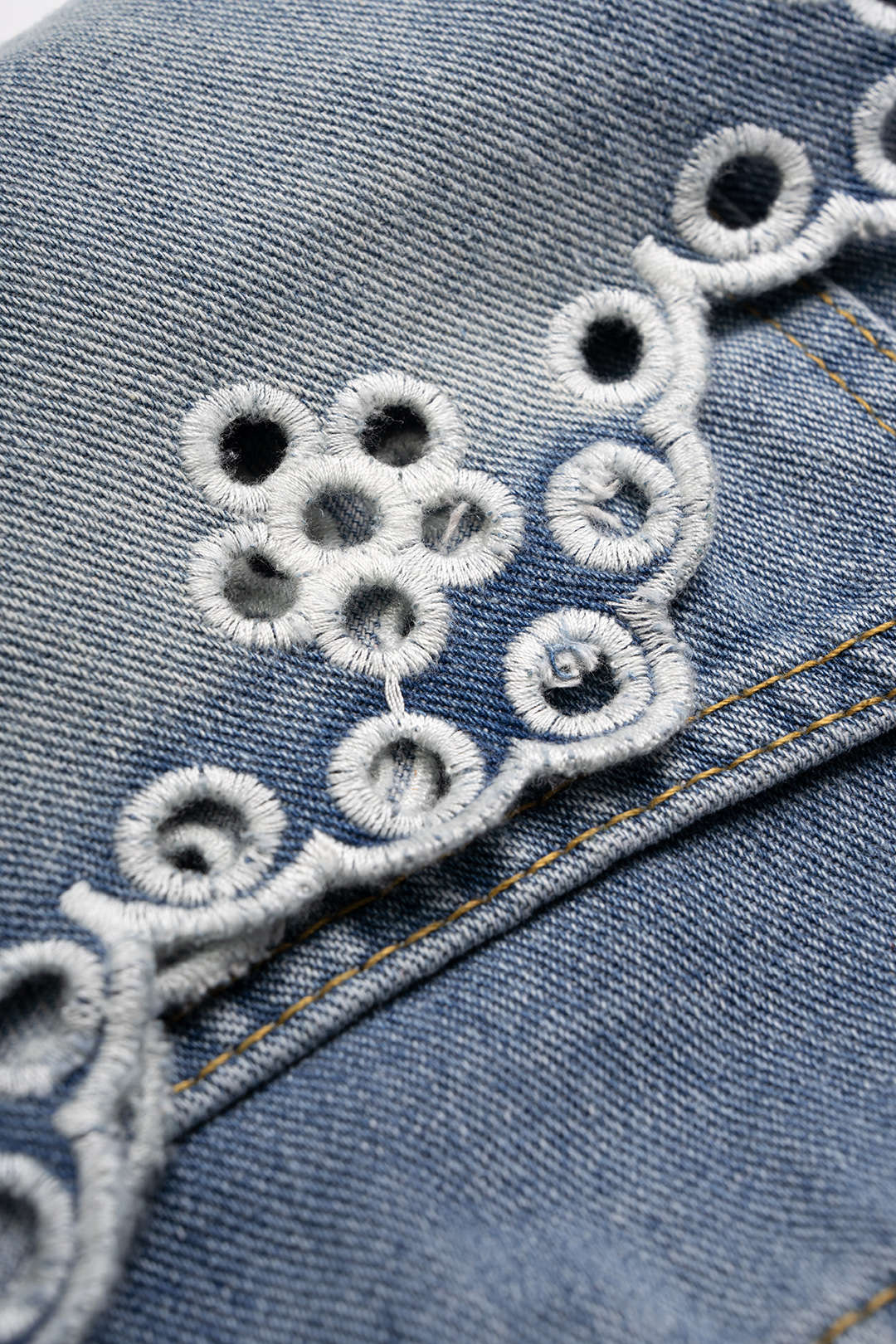 Denim Embroidery Hollow Out Wide Leg Shorts