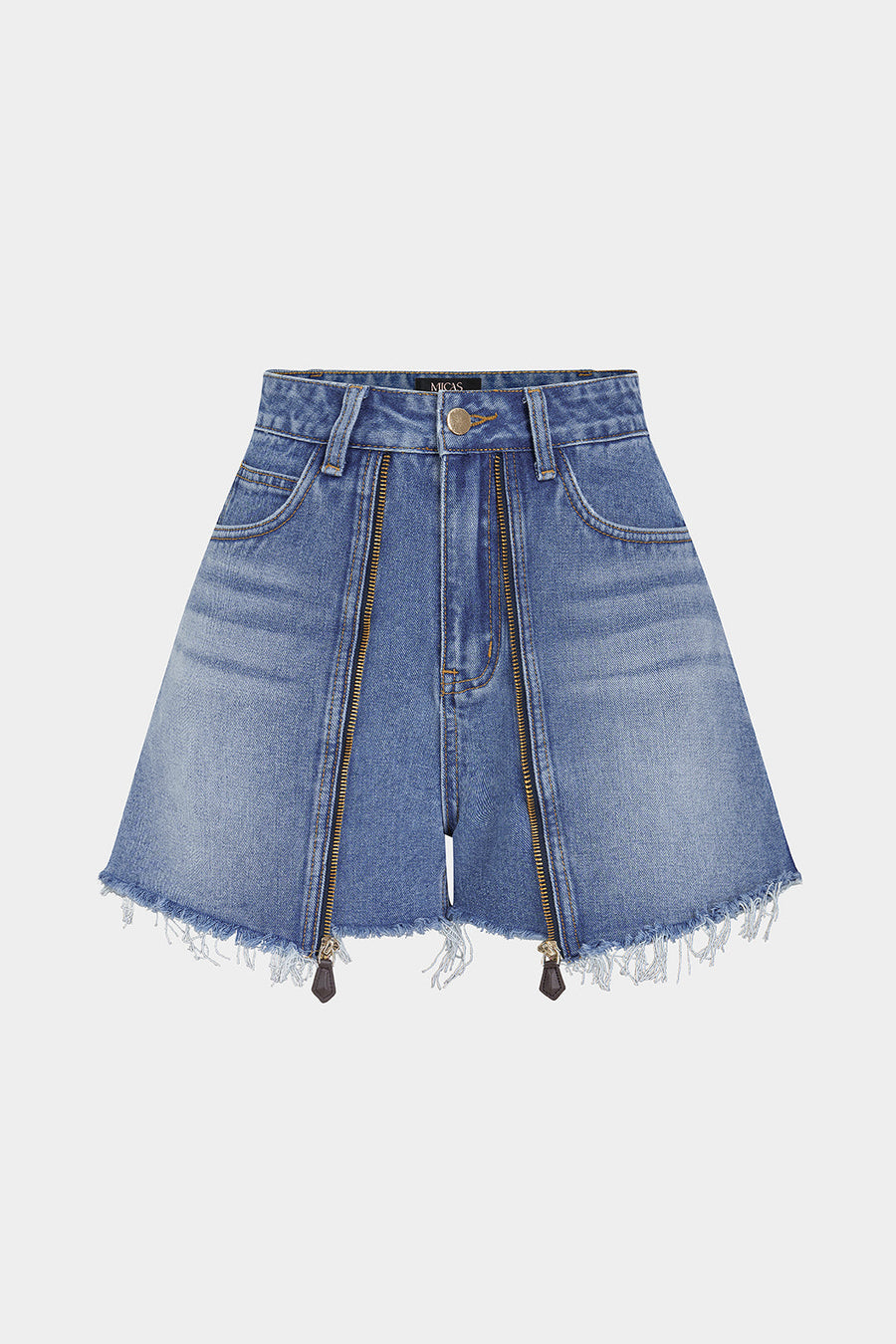 Denim Frayed Zipper Pocket Shorts