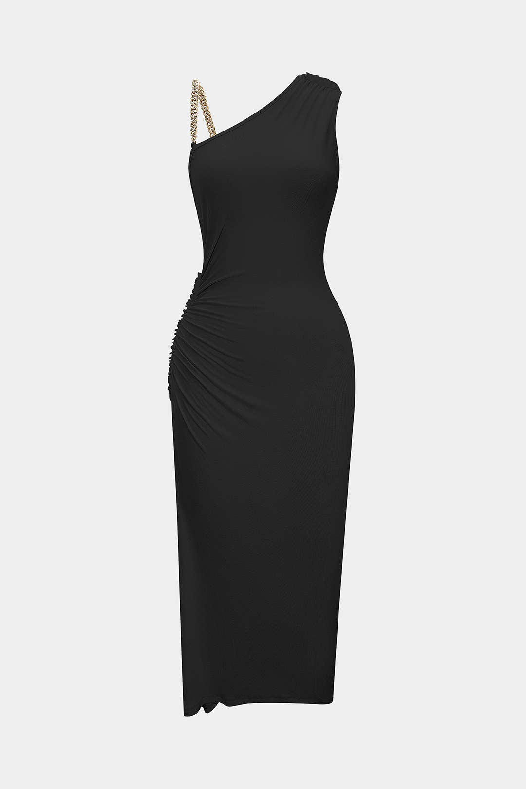 Ruched Asymmetrical Twist Knot Slit Sleeveless Maxi Dress