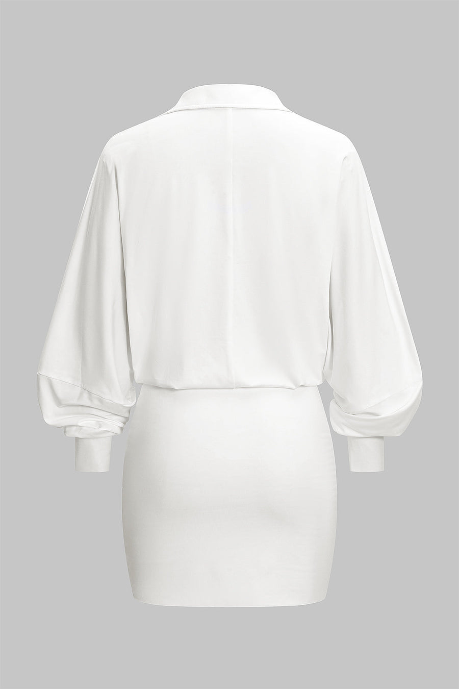 Ruched Draped Cowl V-Neck Long Sleeve Mini Dress