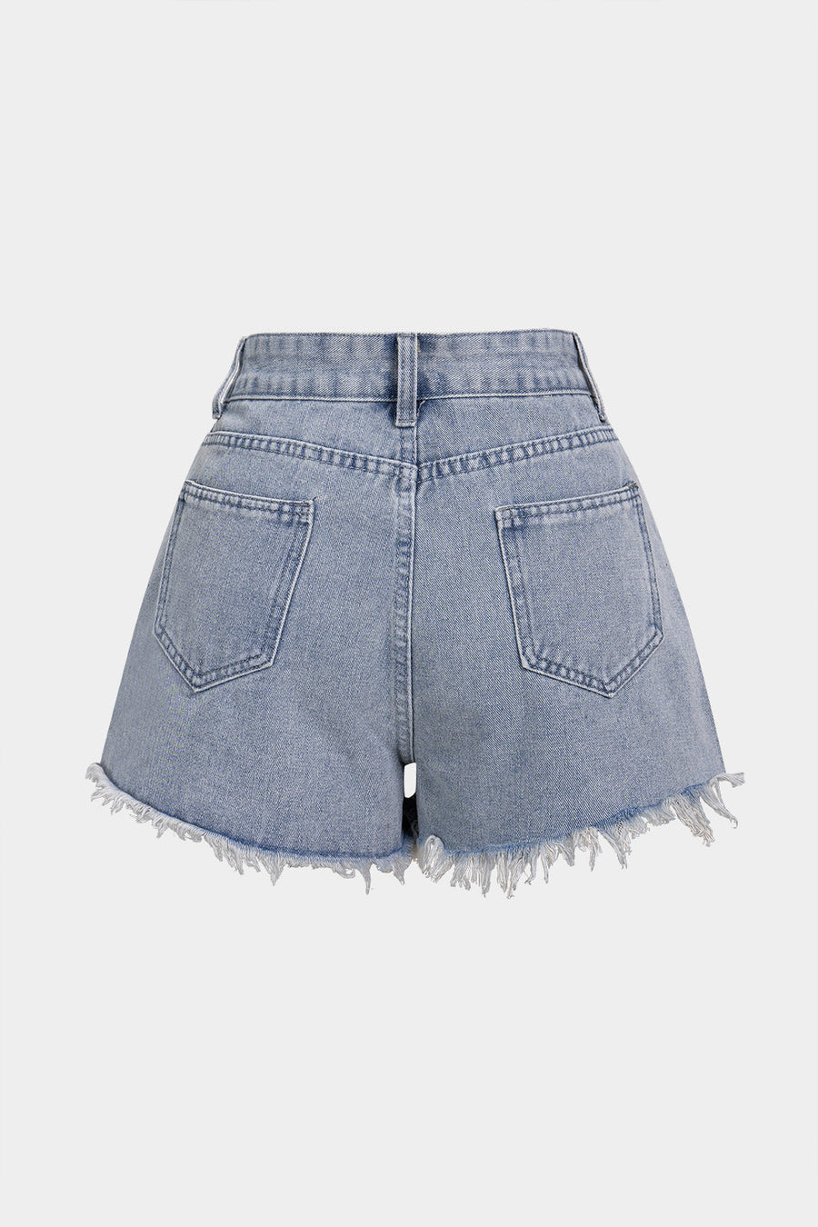 Denim Ripped Rhinestone Asymmetrical Shorts