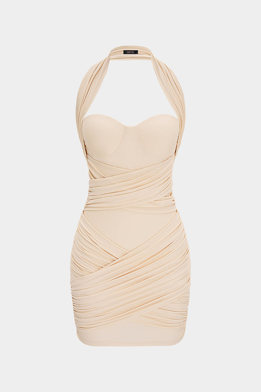 Halter Neck Crossed Ruched Backless Sleeveless Mini Dress