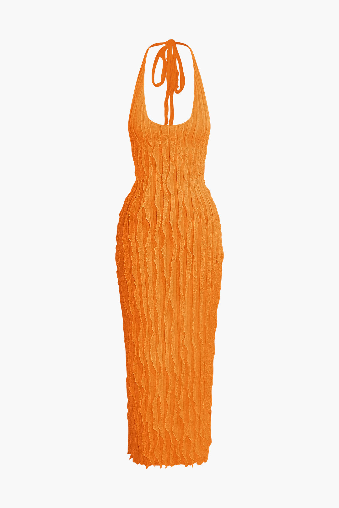 Sheer Mesh Ruffle Texture Halter Backless Maxi Dress