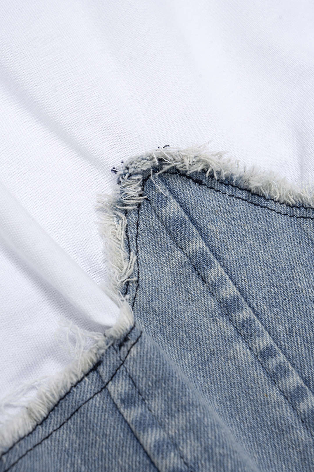 Patchwork Denim Round Neck Short Sleeve T-Shirt